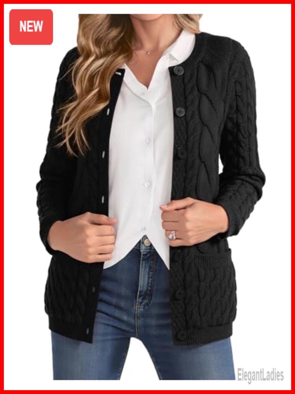 Cable Knit Chunky Cardigan Sweater Button Up Pockets Fall Winter Coat